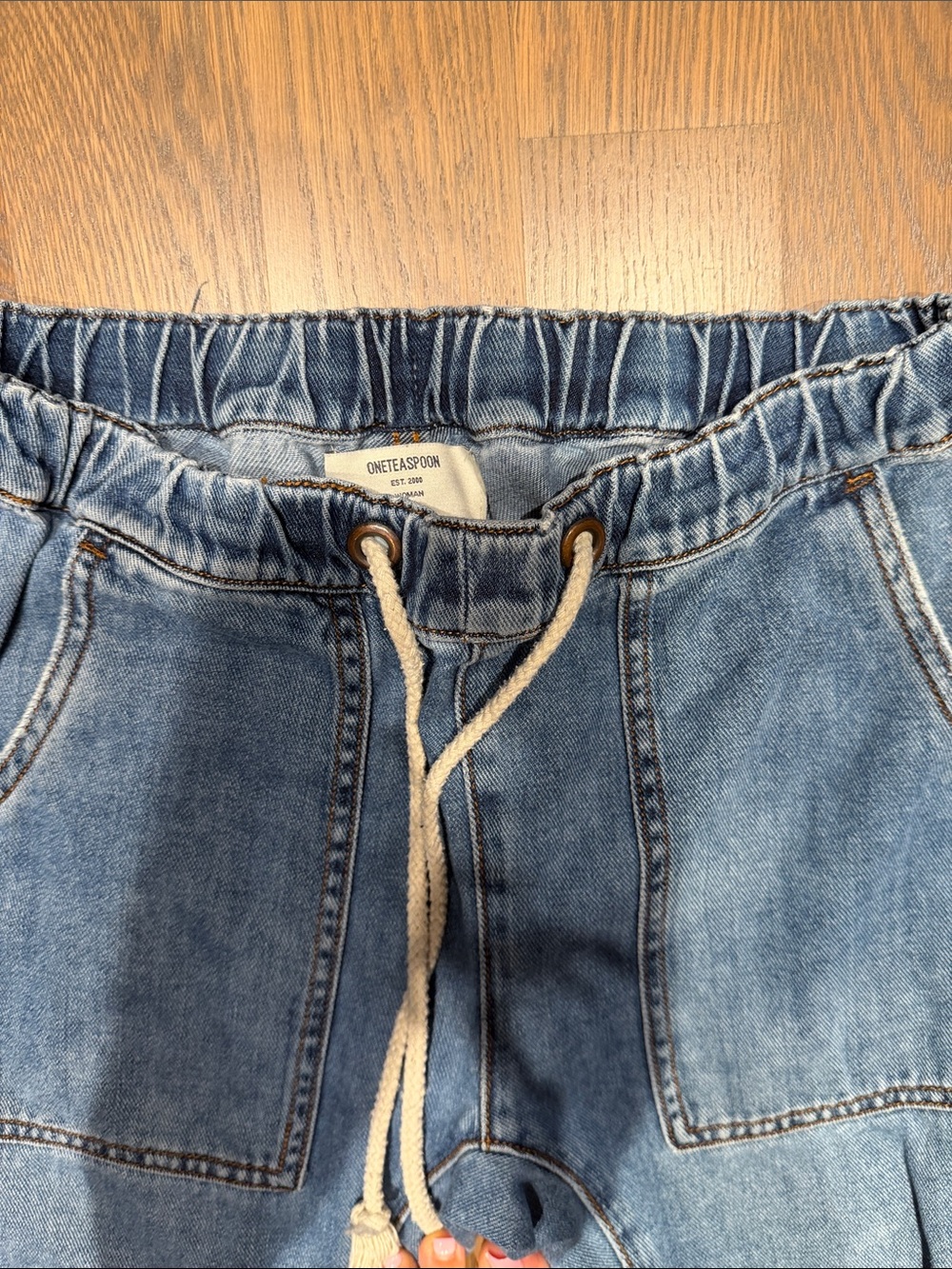 One Teaspoon Light Blue Relaxed Denim Jogger with Drawstring
